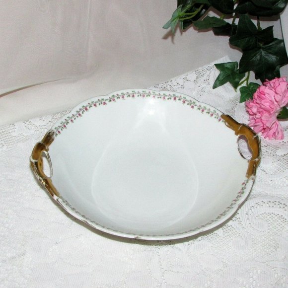 Antique Serving Bowl LIMOGES BERNARDAUD France Cottagecore Shabby Vintage Decor - Picture 1 of 11
